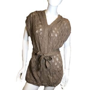 Crochet Top Vintage Metallic Lurex Belted Sweater Vest Isabella Rodriguez Brown